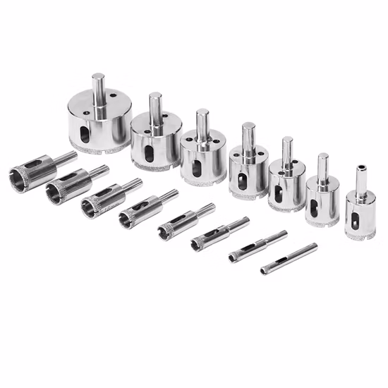 N. 9 Set di seghe a tazza per piastrelle con foro in acciaio integrato e guida per trapano, 15 pezzi (3, 4, 5, 6, 8, 10, 12, 14, 16, 18, 20, 22, 25, 26, 42)